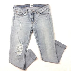 Hudson Harkin Light Wash Lowrise Ripped Cuffed Hem Skinny Ankle Jeans (27)